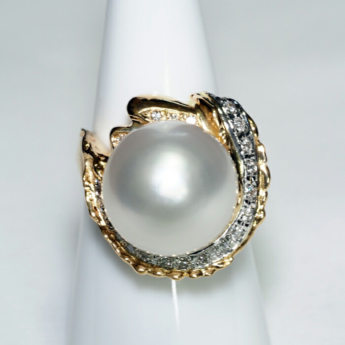 楽天市場】K18 南洋真珠 リング 白蝶パール 指輪 18金イエローゴールド