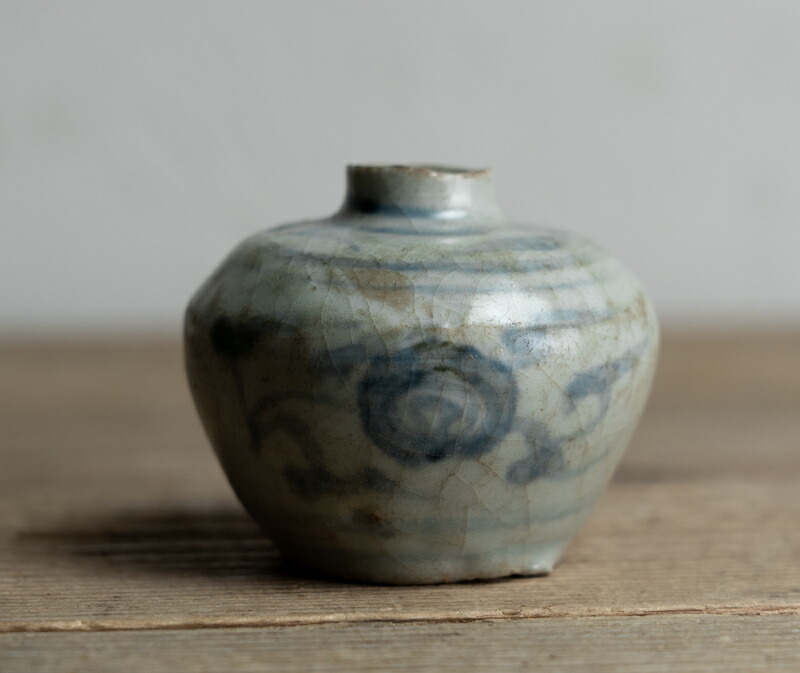 ⭐染付 中国古陶磁 明時代 安南 染付 瓶 小壺 骨董品 美術品 古美術品