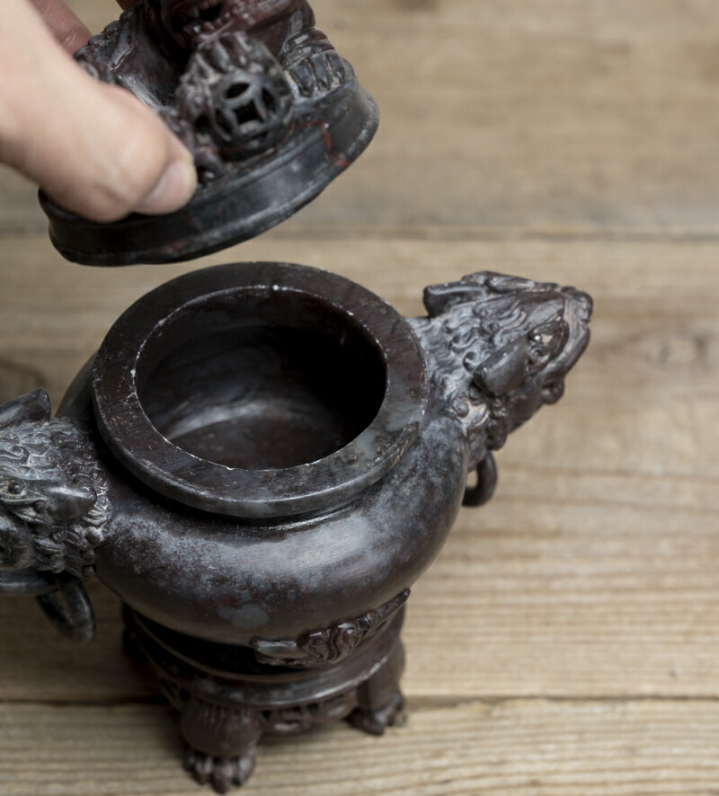 楽天市場】中国古玩 / 唐物○石香炉○球獅子 / 獣面耳付き (環付き