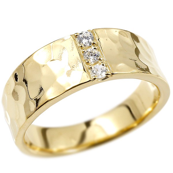 楽天市場】リング ダイヤモンド 指輪 幅広 イエローゴールドk18 槌目