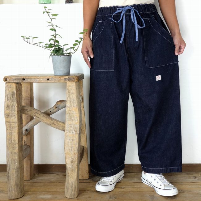 快晴堂 デニムパンツ ダークブルー デニム ワイドパンツ快晴堂男女兼用