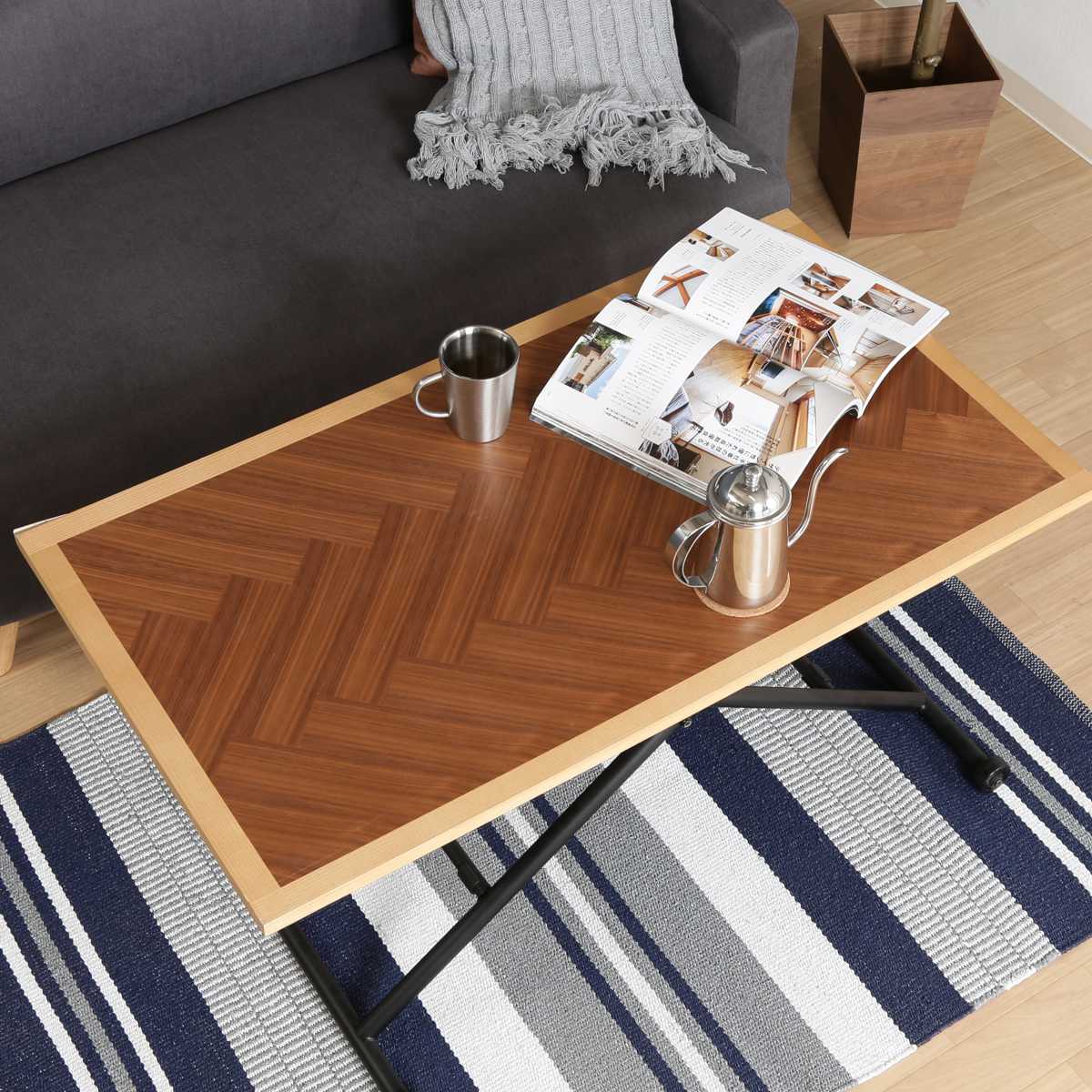 楽天市場】昇降テーブル 幅100cm 高さ調整 ヘリンボーン レバー式