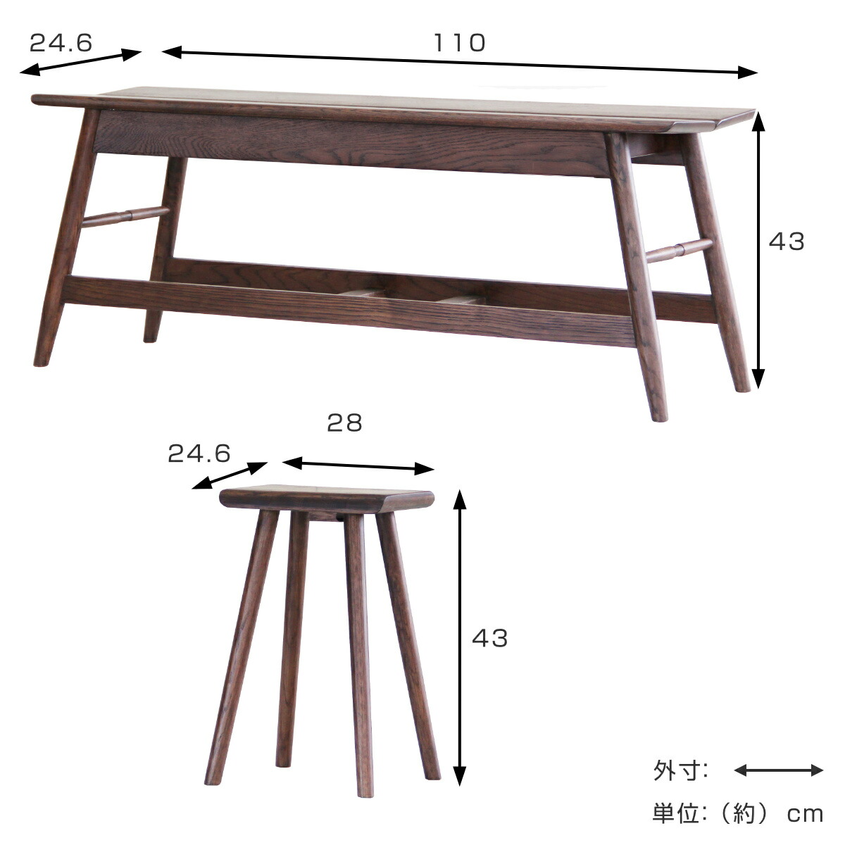 楽天市場】ダイニングベンチセット 3点セット 幅110cmベンチ×1