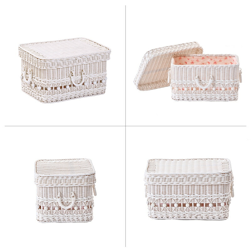 にゃん☆プロフ必読様専用‼️ ラタン ホワイト カゴ 蓋つき 楕円