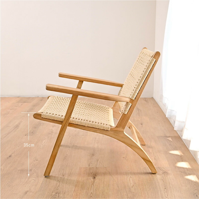 楽天市場】ペーパーコード チーク無垢材 アーム付きローチェア 木製