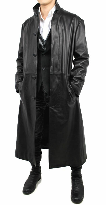 楽天市場】120cm スタンド襟 レザーロングコート レザーコート S M L
