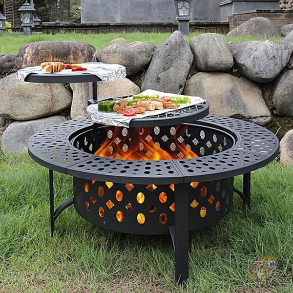 楽天市場】ファイヤーピット 焚き火台 グリル2個付き 91cm 屋外用 蓋