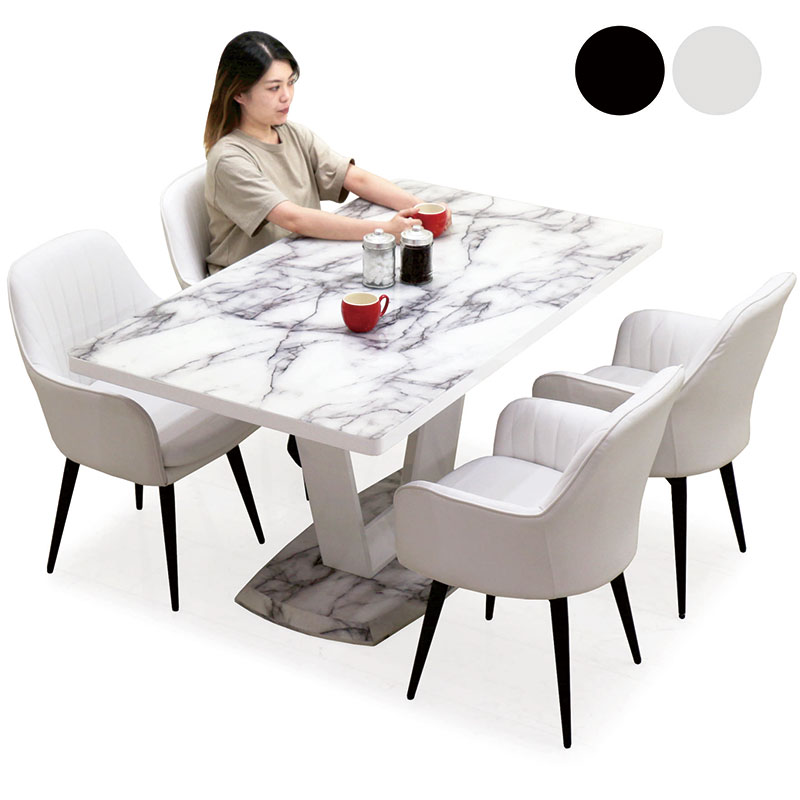 楽天市場】大理石風 ダイニングテーブルセット 白 回転椅子 4人掛け 幅