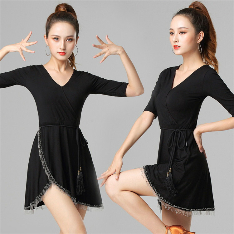 楽天市場】社交ダンス衣装 黒ワンピース レディース ラテンダンス 演出