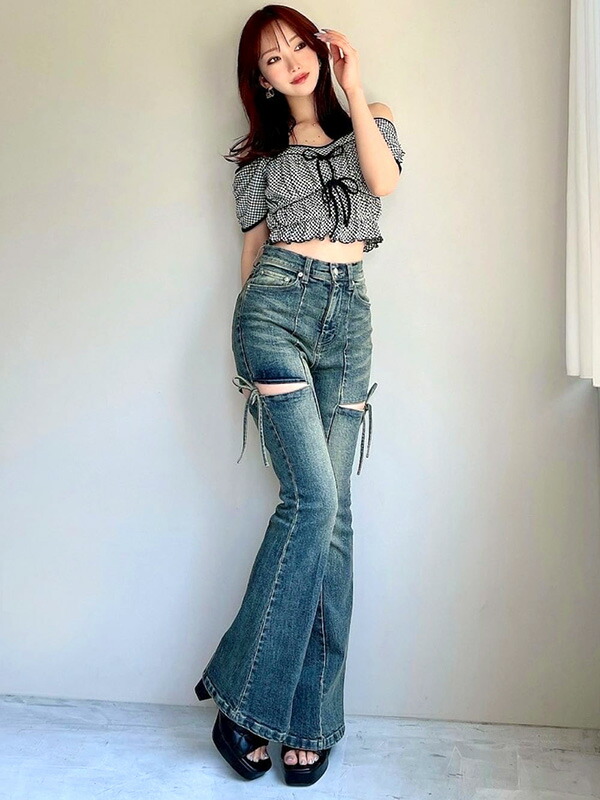 楽天市場】RESEXXY リゼクシー デニム パンツ カット アウト リボン