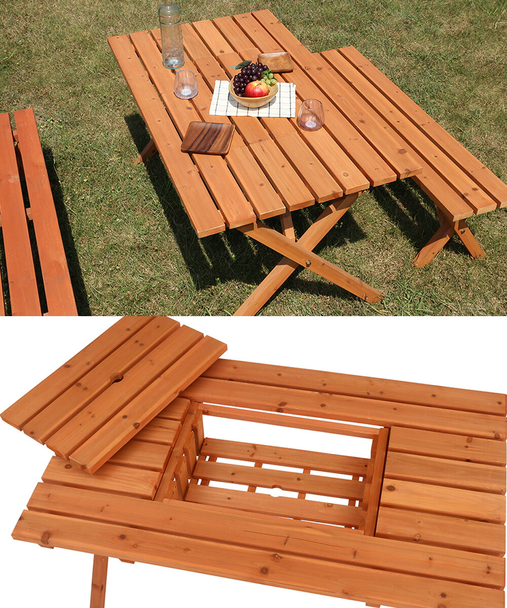 楽天市場】バーベキュー テーブル 120 ×72cm ベンチ セット 天然木