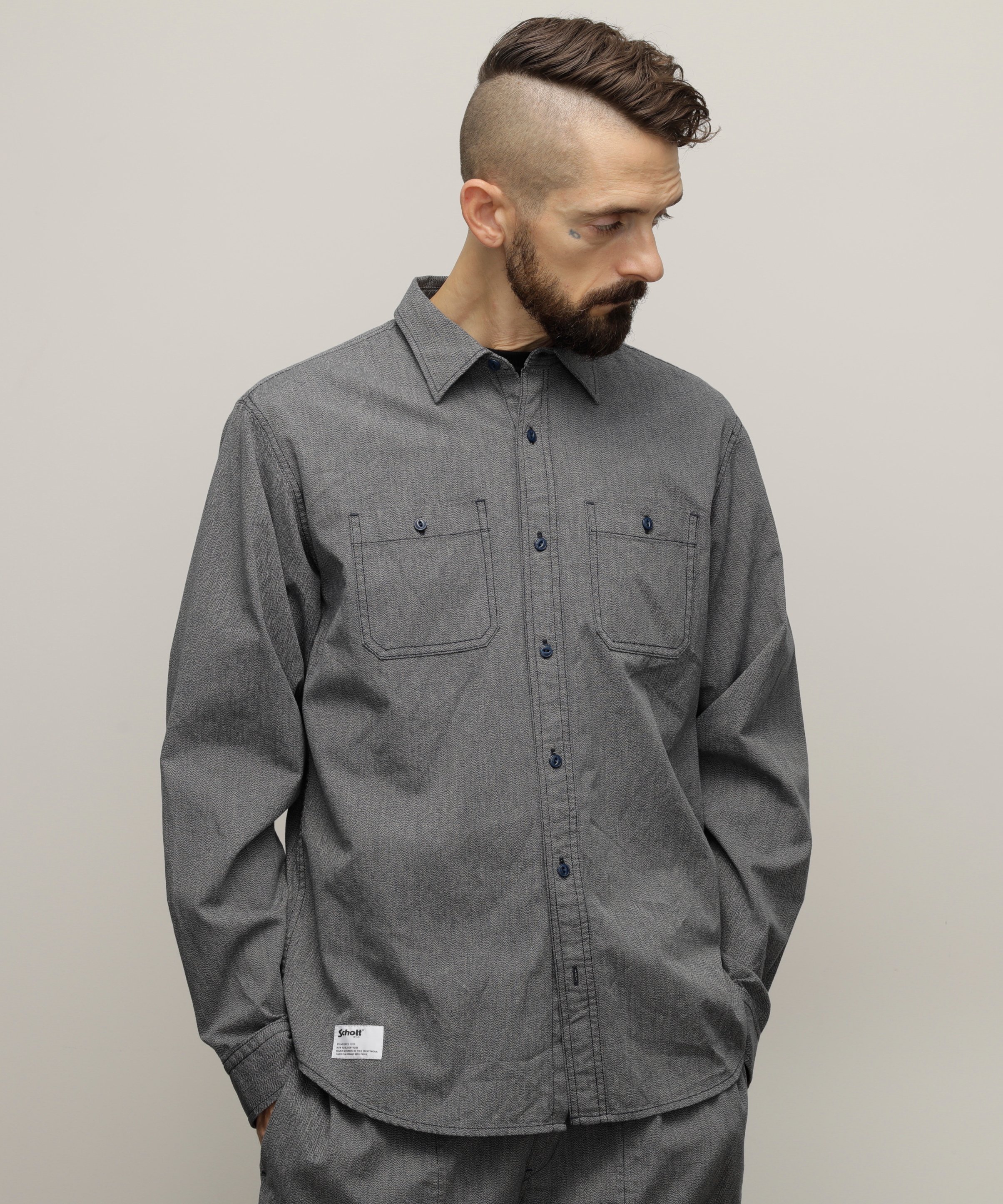 Schott｜COTTON COVERT LS SHIRT/コットン コバート ロングスリーブ