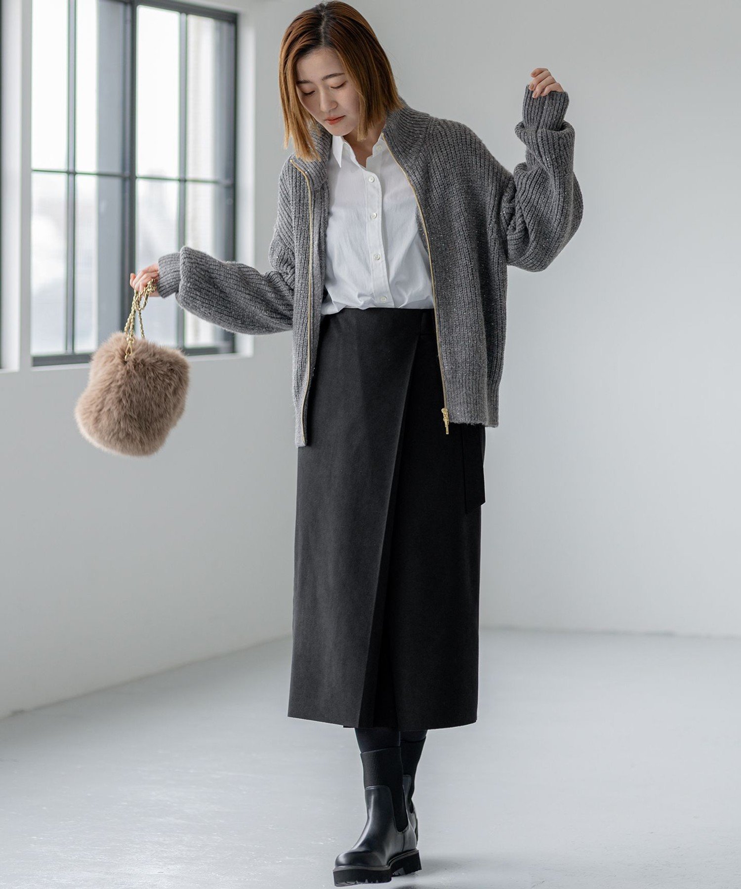 23区｜【洗える】スパンコールバルキー ダブルジップ ニットブルゾン