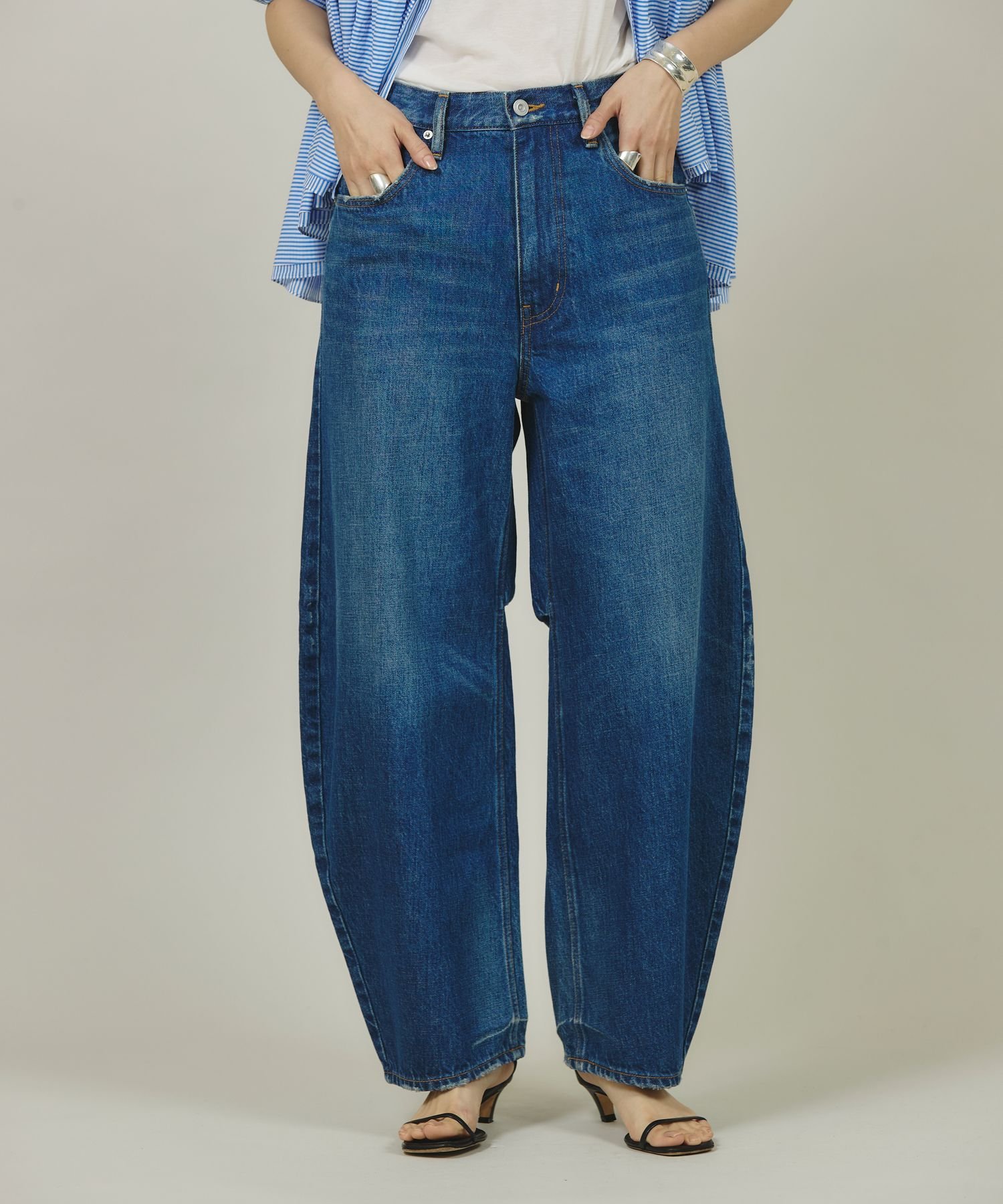 Curensology ＜&RC＞ダメージカーヴィーデニムパンツ 34 Curensology&RCダメージカーヴィーデニムパンツディープブルー34