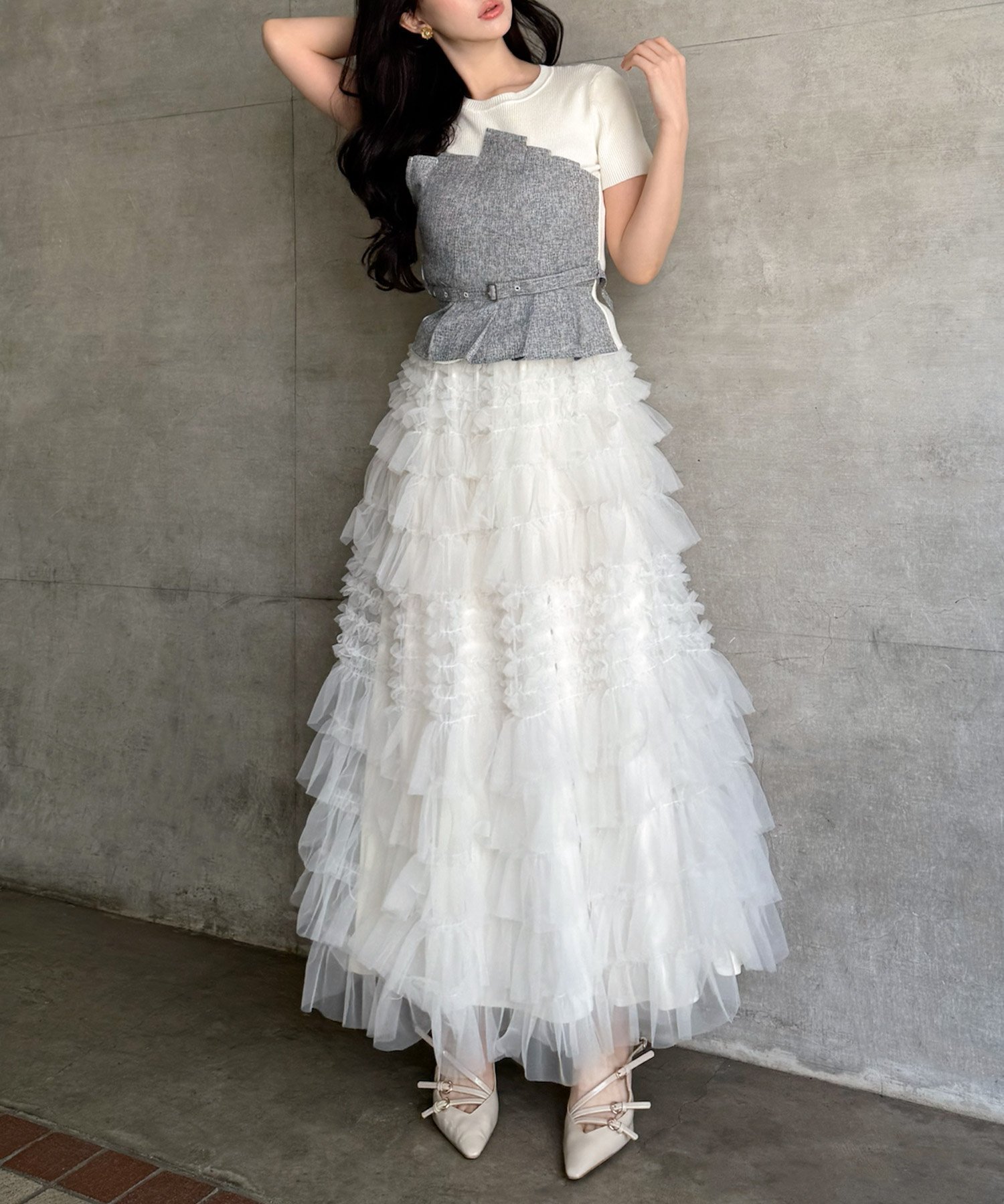 ROYAL PARTY｜チュールティアードマキシスカート | Rakuten Fashion