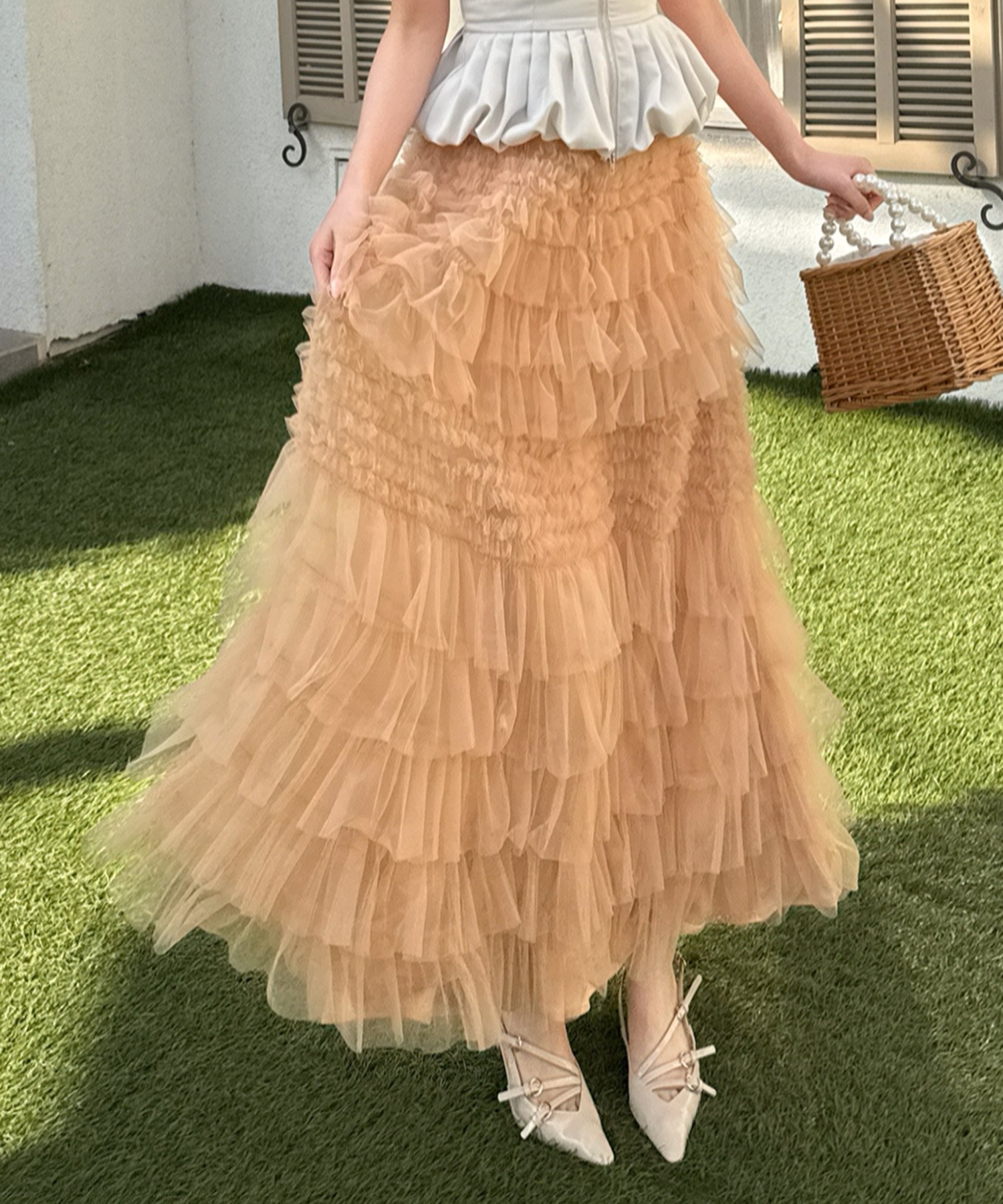 ROYAL PARTY｜チュールティアードマキシスカート | Rakuten Fashion