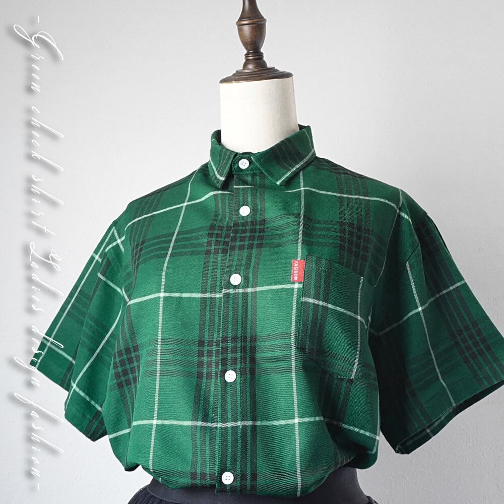 楽天市場】【3連休も毎日発送】 グリーン チェック柄 シャツ 半袖 総