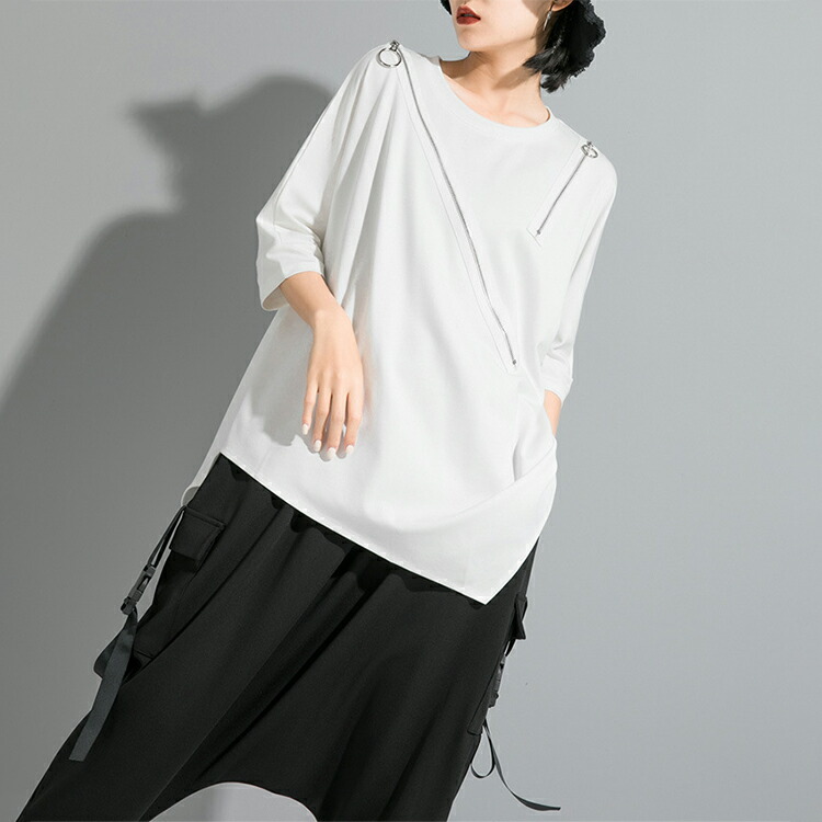 楽天市場】裾変形デザイン アシンメトリー Tシャツ レデイース モード