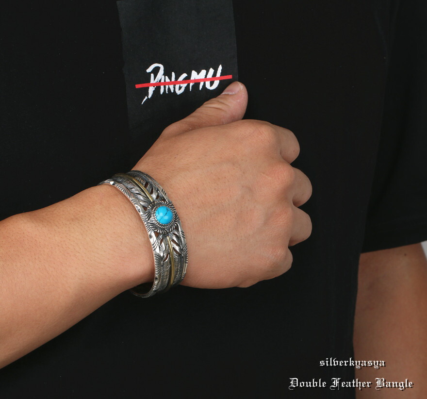 楽天市場】シルバー925 ターコイズ付き ダブルフェザーバングル 925 太