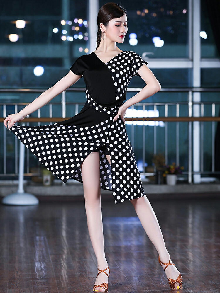 楽天市場】社交ダンス エレガント ワンピース ドット柄 水玉 舞台 演出