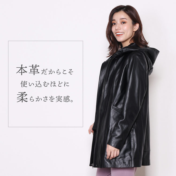 楽天市場】レザーコート レディース フード付 ラム レザー 本革 革