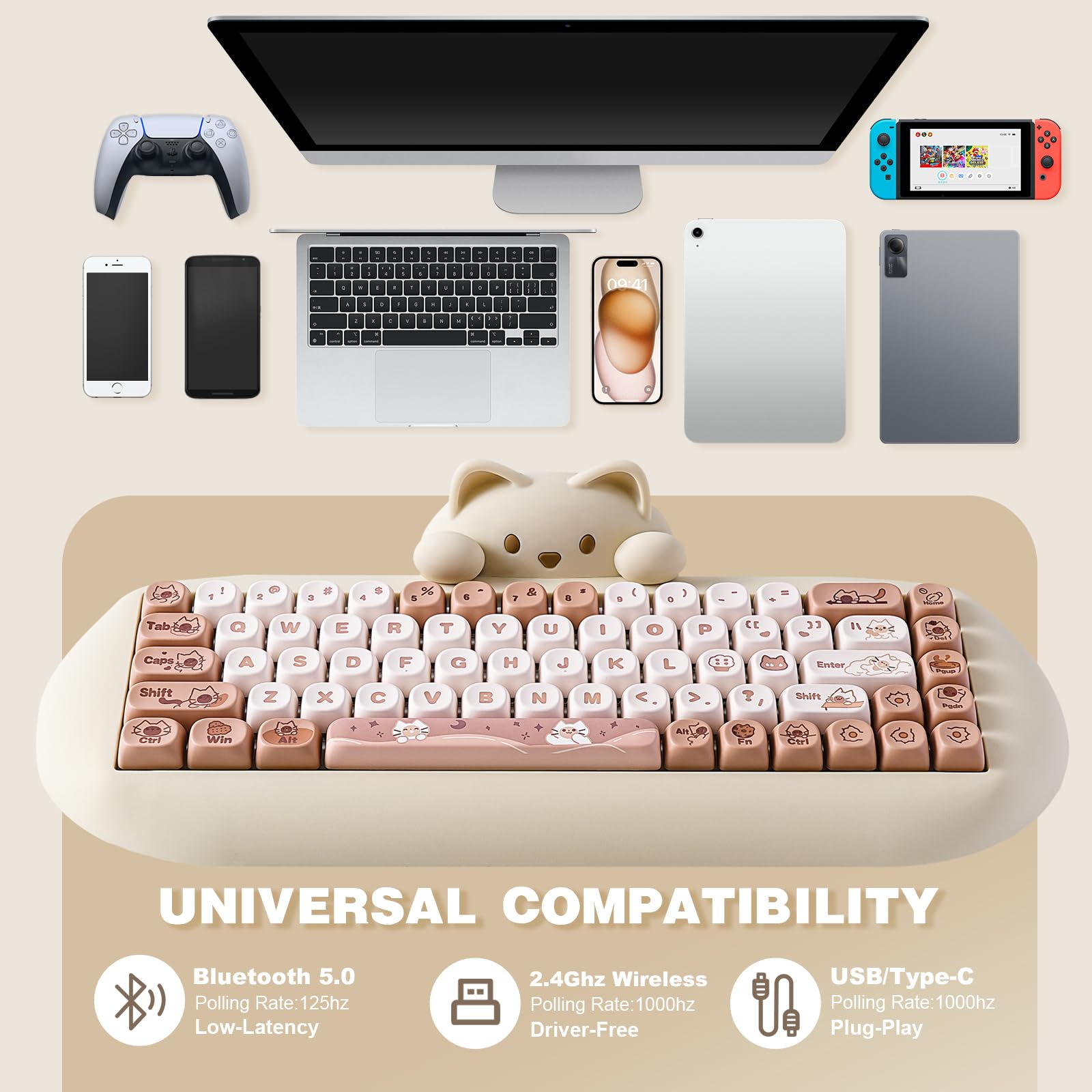 楽天市場】YUNZII C68 ワイヤレスメカニカルキーボード かわいい猫 ps4