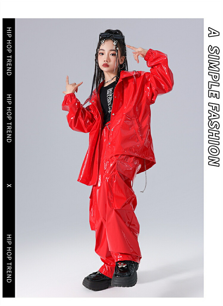 楽天市場】キッズダンス衣装 赤 セットアップ 革ジャン ジャケット