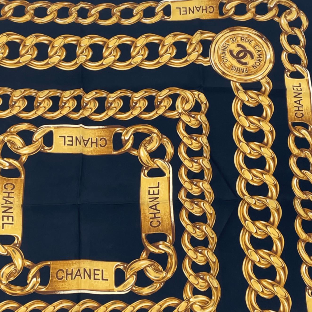 楽天市場】極美品 CHANEL シャネル スカーフ ココマーク チェーン柄 黒