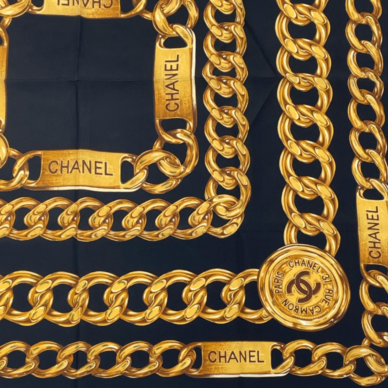 楽天市場】極美品 CHANEL シャネル スカーフ ココマーク チェーン柄 黒