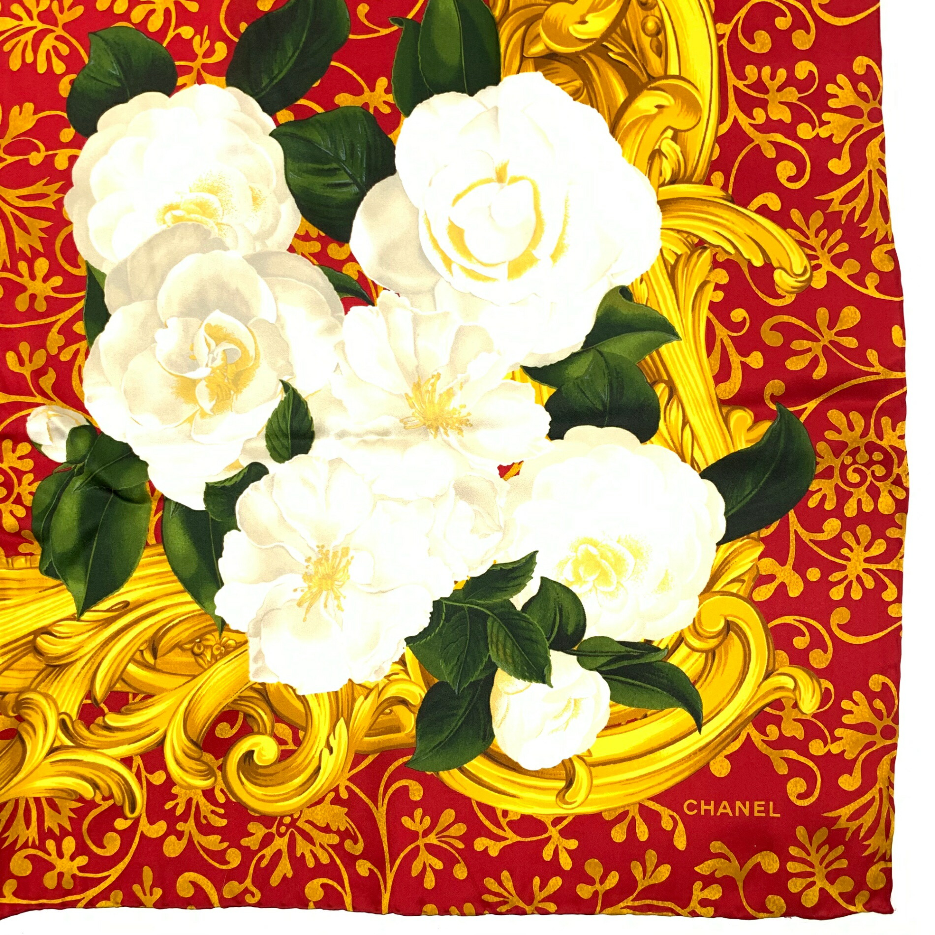 CHANEL シルク スカーフ カメリア ロゴ 花柄 CHANEL シャネル カメリア