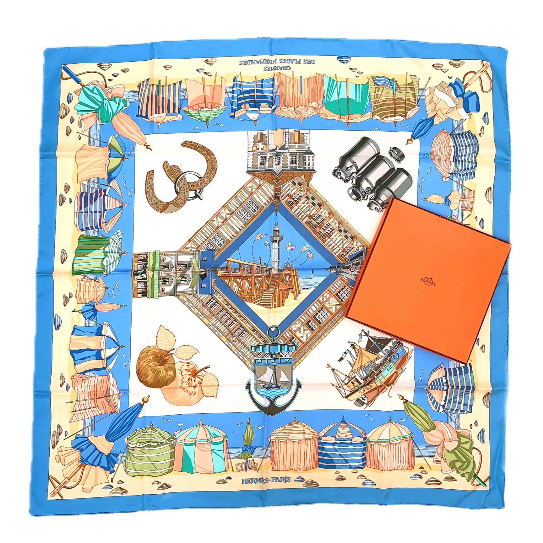楽天市場】美品 HERMES エルメス カレ90 CHARMES DES PLAGES NORMANDES