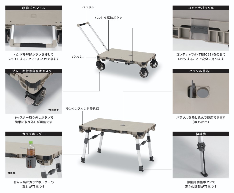 楽天市場】ALINCO(アルインコ) キャンプ台車 TREC100 トレッカート