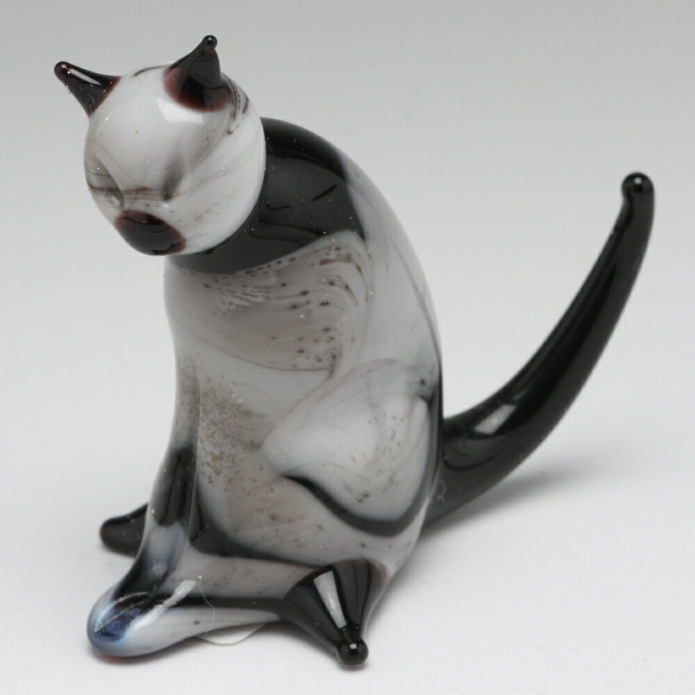 楽天市場】ベネチアンガラス ぶち猫 オーナメント 置物 すわり猫