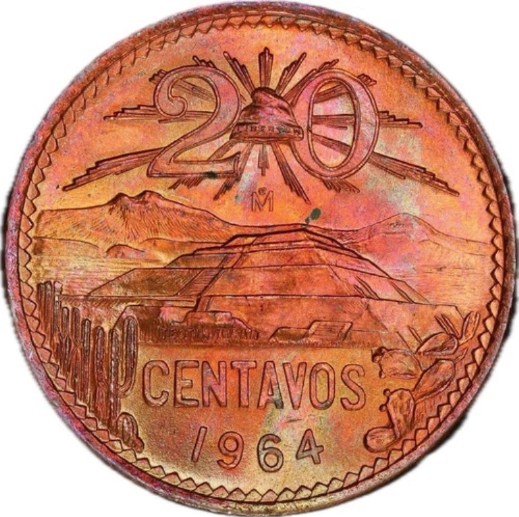 楽天市場】1964年-Mo メキシコ 20センターボ - PCGS MS65RB - トーン