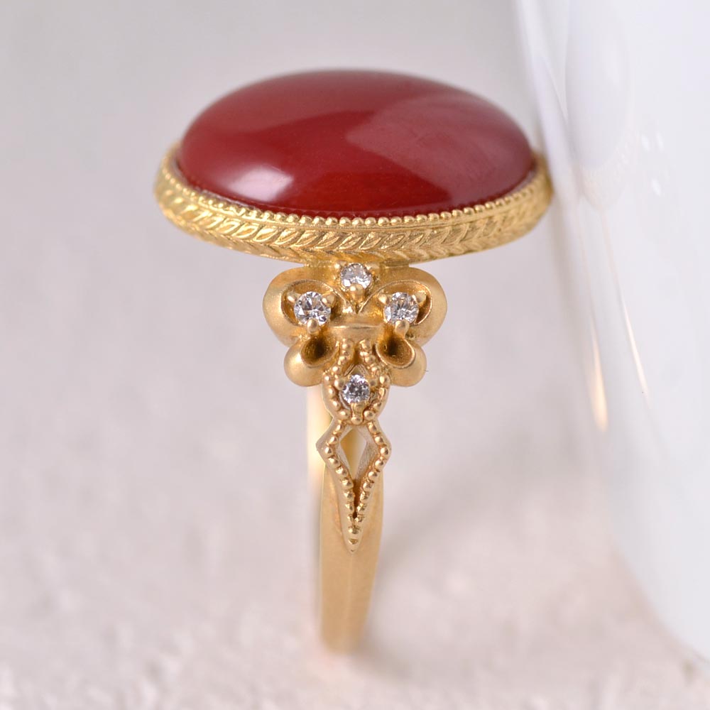 楽天市場】リング 血赤 珊瑚 サンゴ さんご ダイヤ 18金 K18 指輪