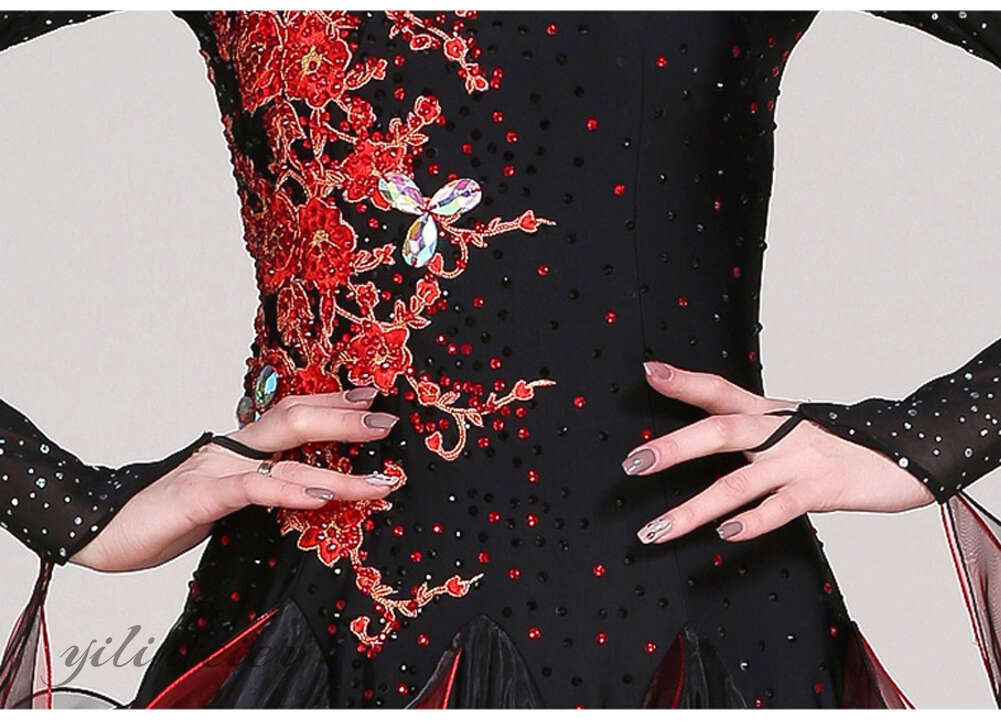 楽天市場】社交ダンスドレス 社交ダンス衣装 黒赤 豪華 スタンダード