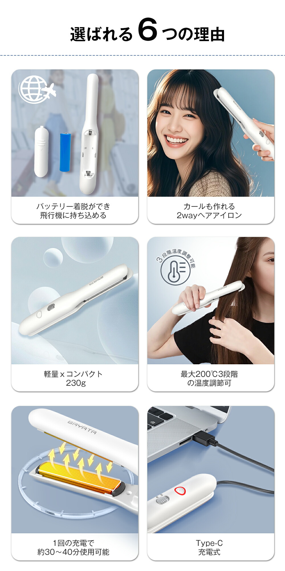 楽天市場】【機内持ち込み可!!!】コードレス ヘアアイロン 充電式 機内