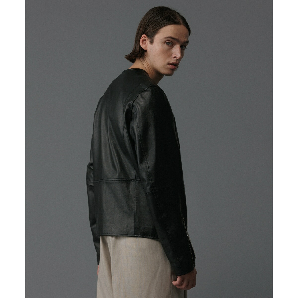 楽天市場】シープレザー ノーカラー ライダース ジャケット / UNISEX