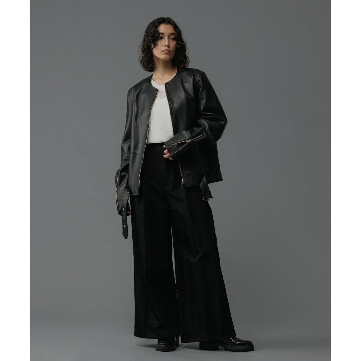 楽天市場】シープレザー ノーカラー ライダース ジャケット / UNISEX