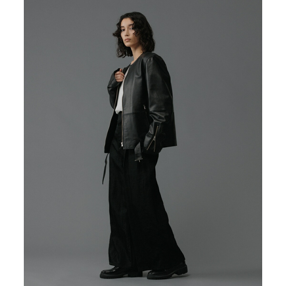 楽天市場】シープレザー ノーカラー ライダース ジャケット / UNISEX