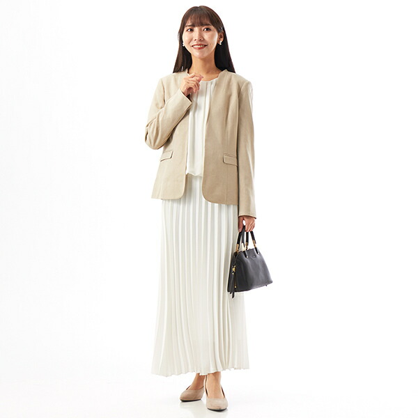 楽天市場】【オールシーズン】洗えるノーカラージャケット ベージュ