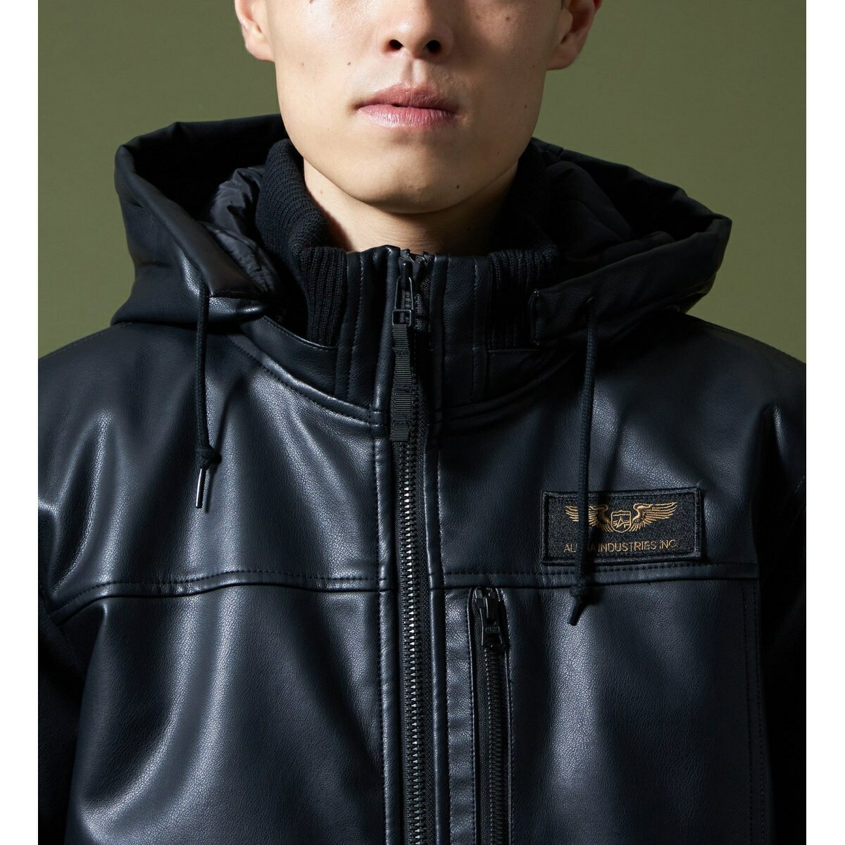 楽天市場】フェイクレザー フーデッドリブジャケット／アルファ