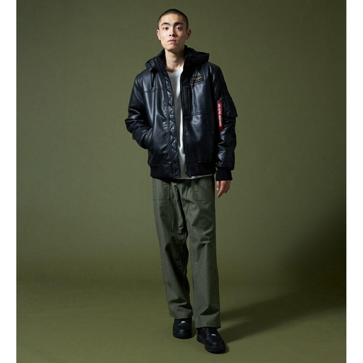 楽天市場】フェイクレザー フーデッドリブジャケット／アルファ