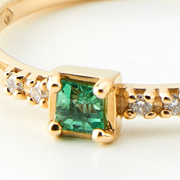 楽天市場】K10YG エメラルド ダイヤモンド0.02ct スクエアカットリング