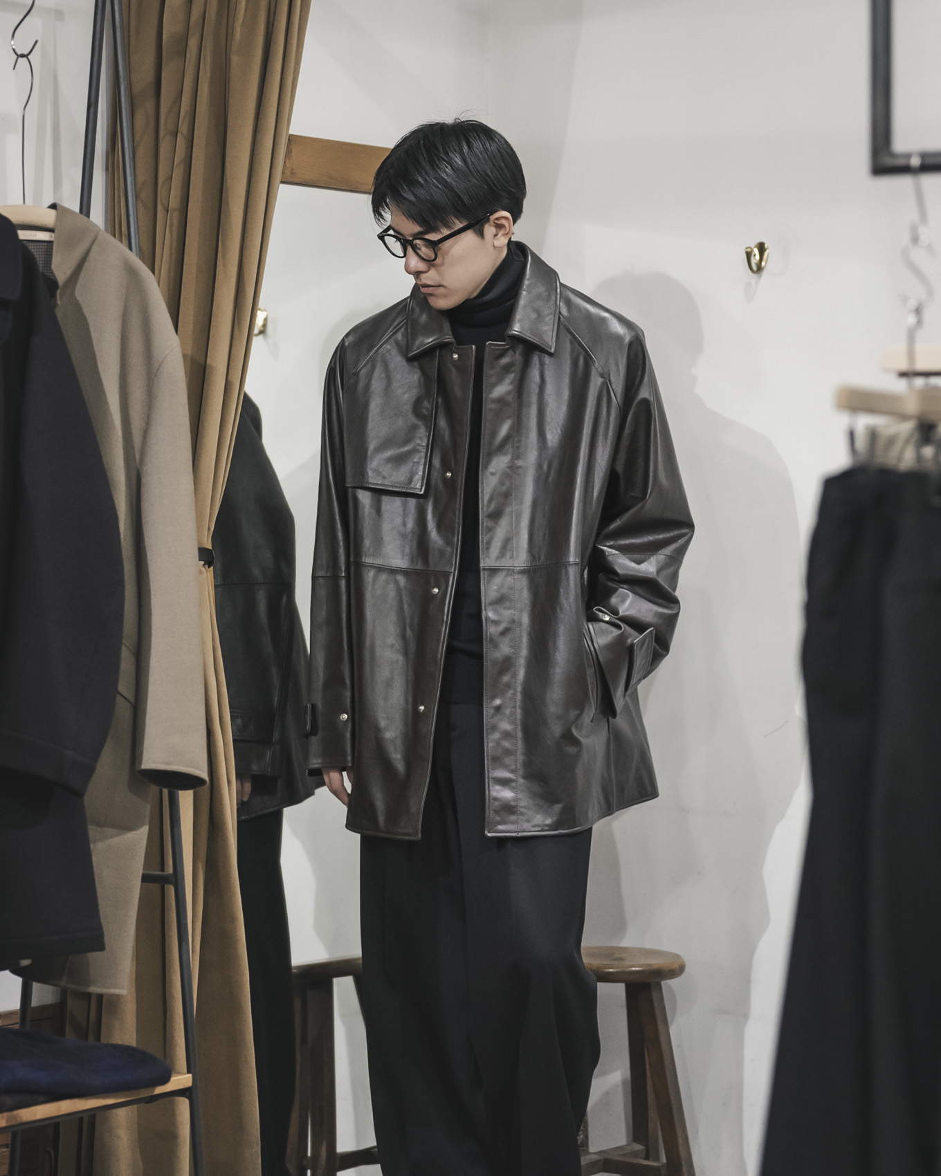 ssstein / Leather Half Coat (Dark Brown) | twelve
