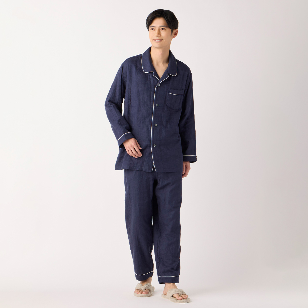 2025年秋冬新サイズ】マシュマロガーゼメンズパイピングパジャマ 3L