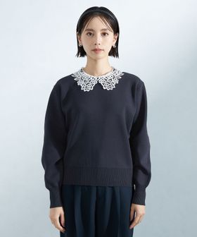 襟レース 2WAY ニット プルオーバー