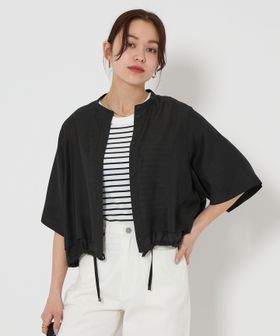 シアー バンドカラー ショートスリーブ シャツ