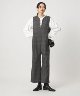 size SHORT/TALLあり］ツイードライク キーネック オールインワン