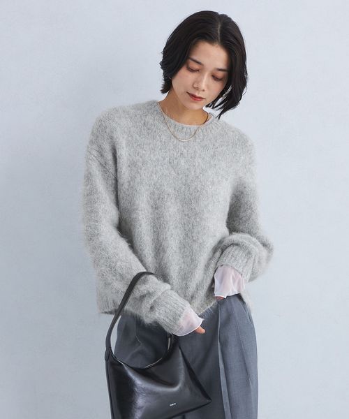 size SHORTあり］アルパカミックス シャギ― クルーネック プルオーバー